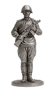 Гвардии красноармеец с ППШ. Оловянная военно-историческая миниатюра, пьютер, чернение