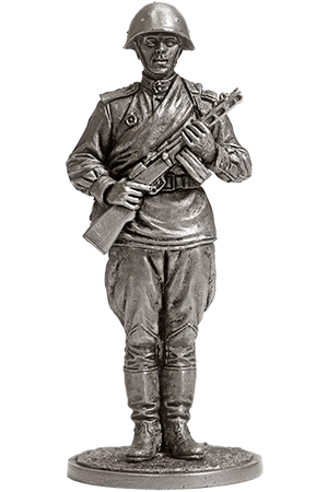 Гвардии красноармеец с ППШ. Оловянная военно-историческая миниатюра, пьютер, чернение