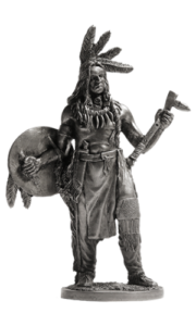 Индеец со щитом и томагавком. Оловянная военно-историческая миниатюра, пьютер, чернение