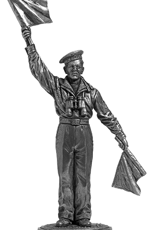 Краснофлотец-сигнальщик, ВМФ 1941-45 гг. Оловянная военно-историческая миниатюра, пьютер, чернение