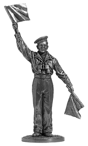 Краснофлотец-сигнальщик, ВМФ 1941-45 гг. Оловянная военно-историческая миниатюра, пьютер, чернение