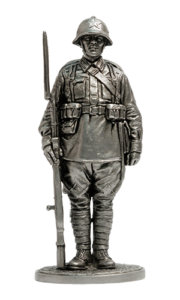 Красноармеец пехоты РККА, 1939-41 гг. Оловянная военно-историческая миниатюра, пьютер, чернение