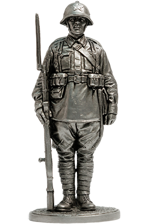 Красноармеец пехоты РККА, 1939-41 гг. Оловянная военно-историческая миниатюра, пьютер, чернение