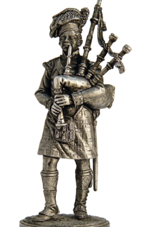 Волынщик 92-го шотландского полка. Оловянная военно-историческая миниатюра, пьютер, чернение