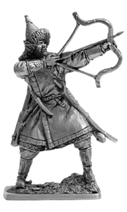 Монгольский лучник. Оловянная военно-историческая миниатюра, чернение