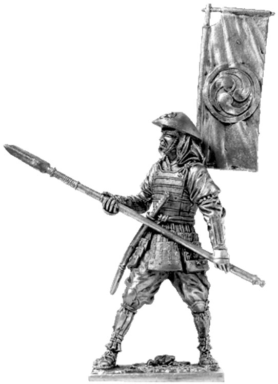 Асигару-копейщик. Военно-историческая миниатюра. Оловянная фигурка, чернение