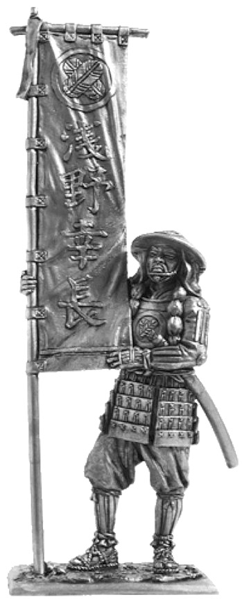 Асигару-знаменосец. Военно-историческая миниатюра. Оловянная фигурка, чернение