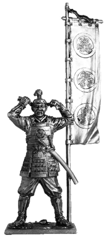 Асигару с флагом. Военно-историческая миниатюра. Оловянная фигурка, чернение
